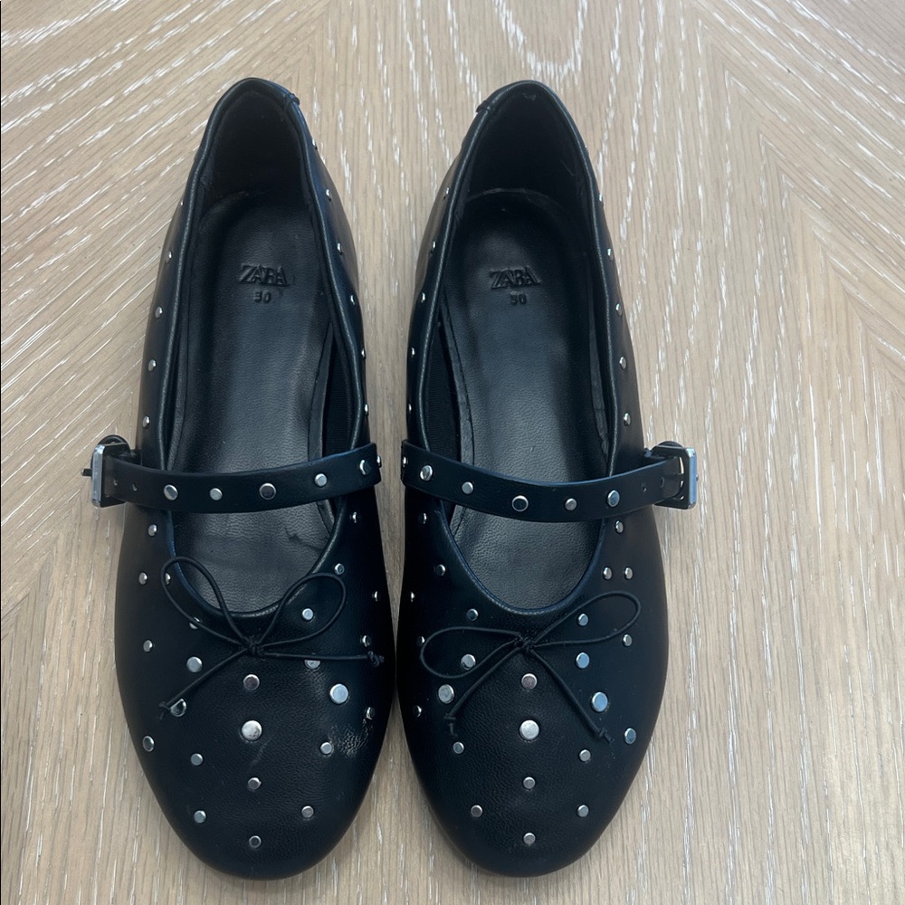 Zara Black Flats with Silver Accents